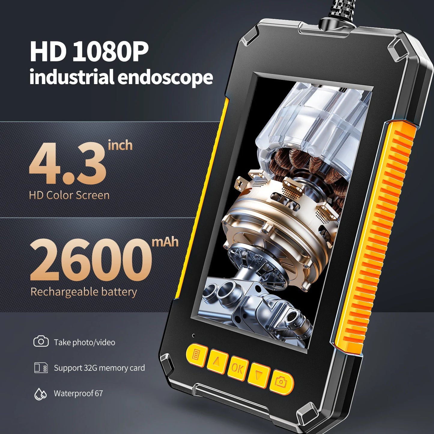 Industrial Endoscope Camera 1080P 4.3 "Single Dual Lens HD1080P Car Inspection Borescope Supports Photo Snap and Video Recording
