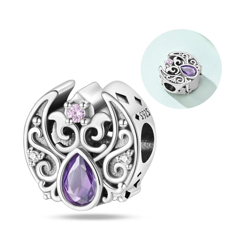 Hot Sale 925 Silver Classic Purple Retro Heart Shape Lotus Angel Pattern Charms Beads Fit 3mm Original Bracelet DIY Jewelry Gift