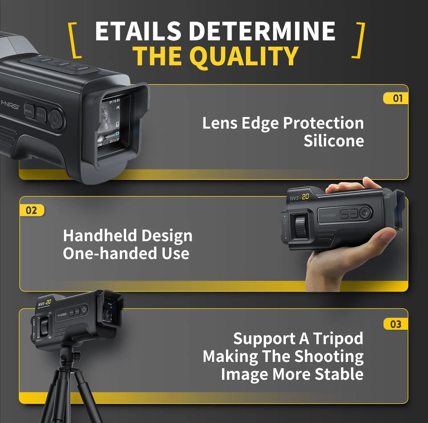 FNIRSI Telescope NVS-20 4K HD Monocular Night Vision Goggles 6X Digital Zoom 300m Hunting Camping Scope Day and Night Dual Use