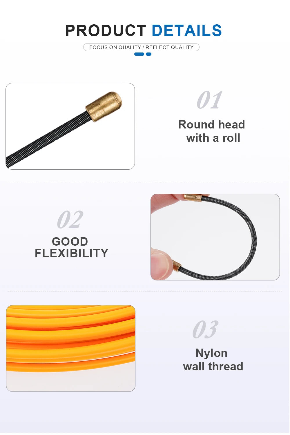 3mm 5M-50M Fiberglass Cable Puller Electrician Tape Conduit Ducting Wall Wire Threader Fish Guide Electrician Pushing Tape