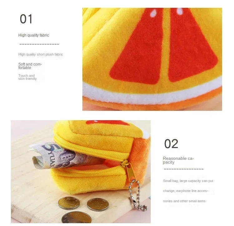 Cartoon Fruit Creative Plush Three-dimensional Coin Wallet Storage Bag School Bag Hanging Children's Holiday Gifts Cartoon Fruit