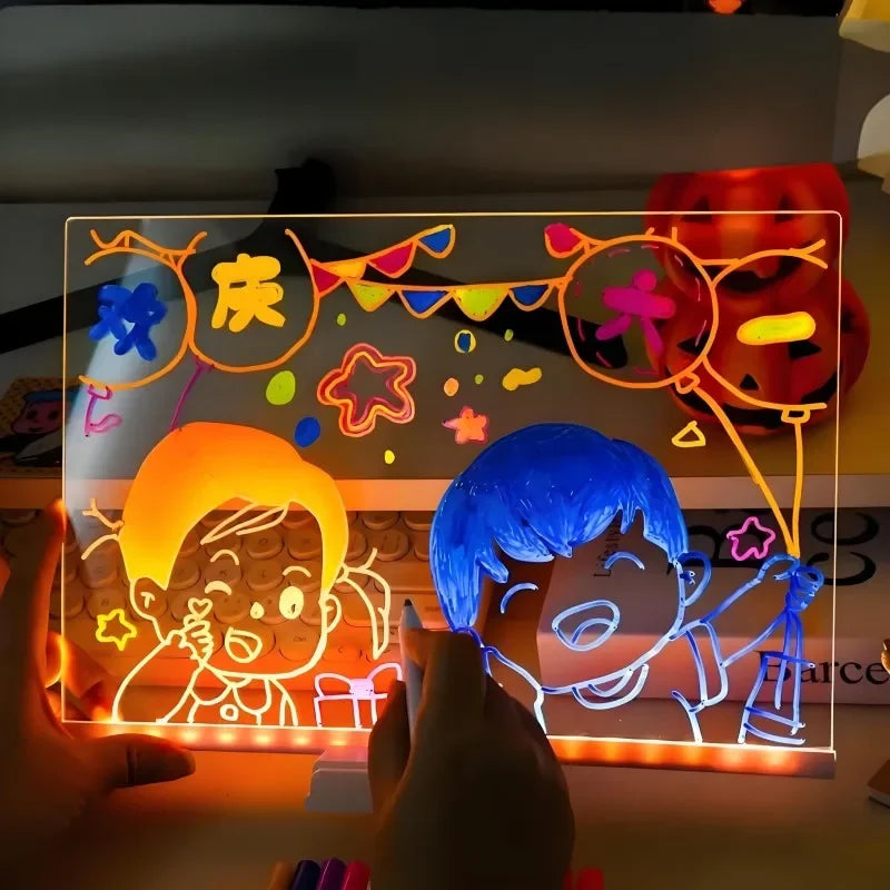 Light Up Acrylic Message Board Rewritable DIY Children's Glowing Drawing Board Message Lamp With 7 Colorful Pens