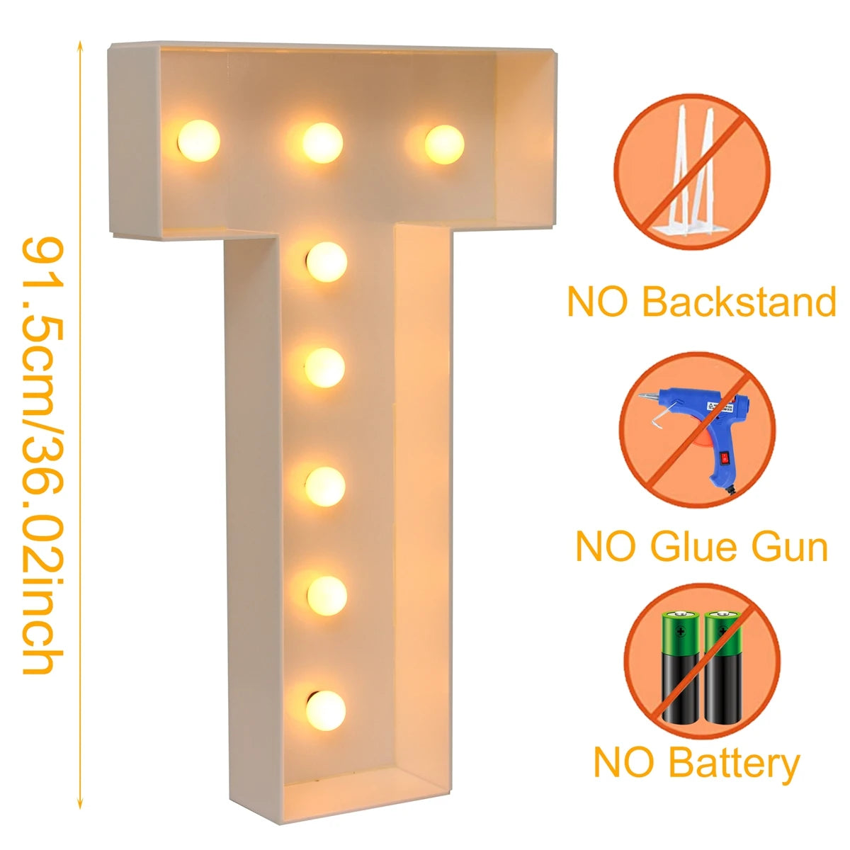 91.5cm Warm Light Up Giant Letter Led Light Frame Box Balloon Filling Box with 10 Lights Birthday Wedding Xmas Decor Baby Shower