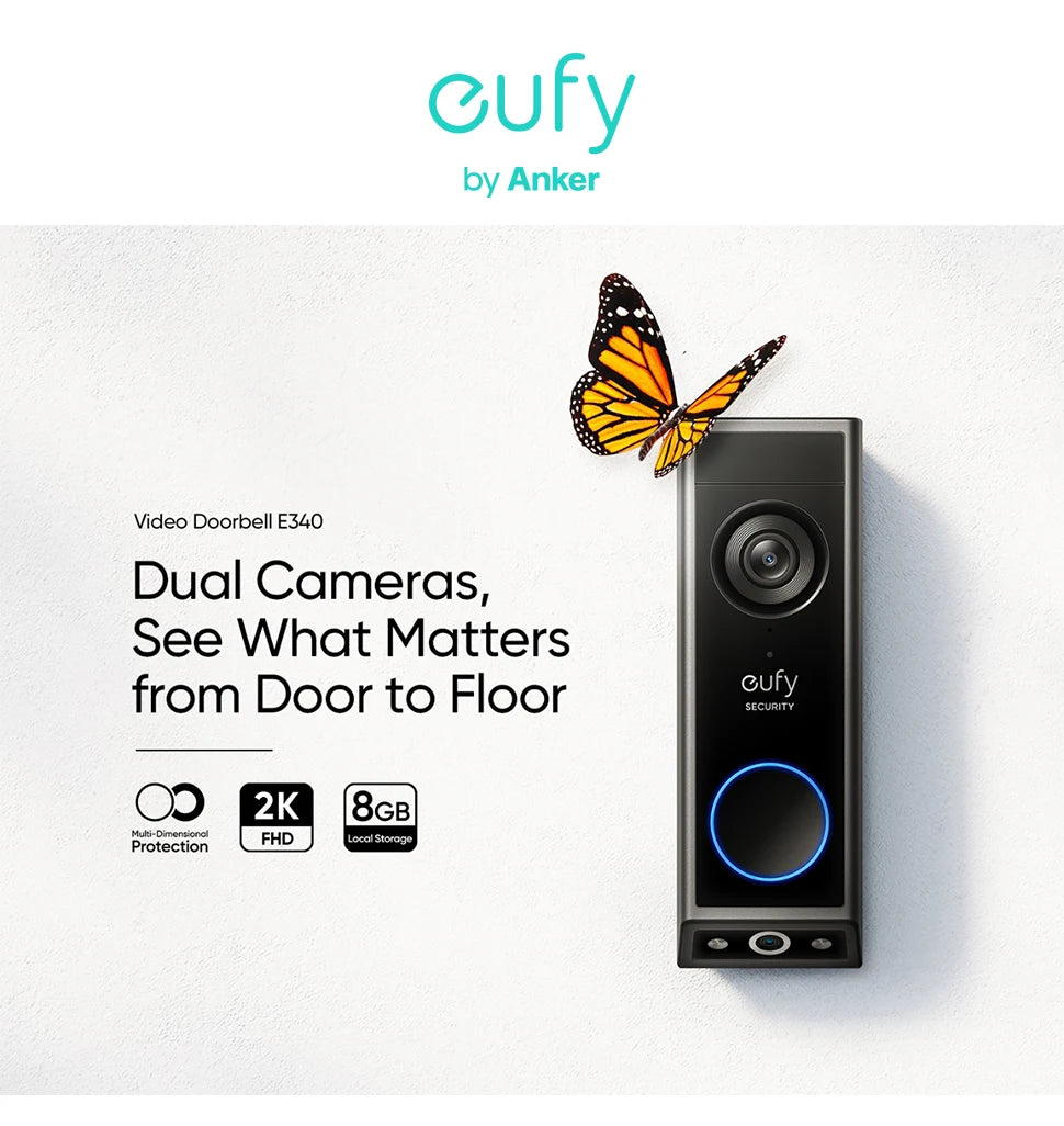eufy Security Video Doorbell E340 Dual Cameras with Delivery Guard 2K Full HD Color Night Vision Wired or Battery Powered