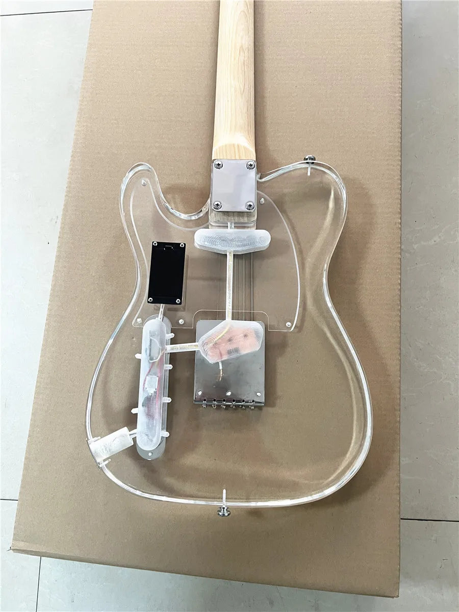 High quality classic acrylic transparent Plexiglass crystal 6-string electric guitar LED lights Maple guitar neck Free shipping