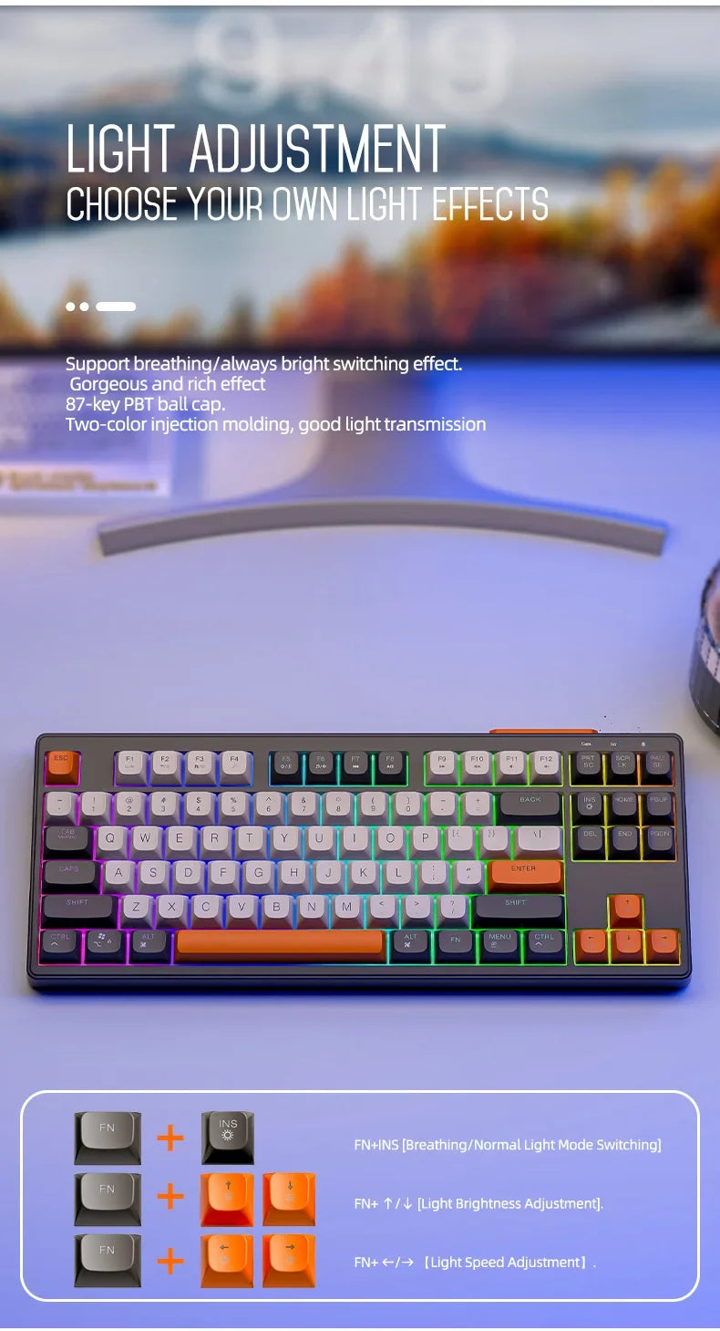 M87 Bluetooth Gaming Keyboard,Wireless Dual Mode Connection,PBT Ball Cap,Rainbow Light,Suitable for Computers, Laptops, and Mac