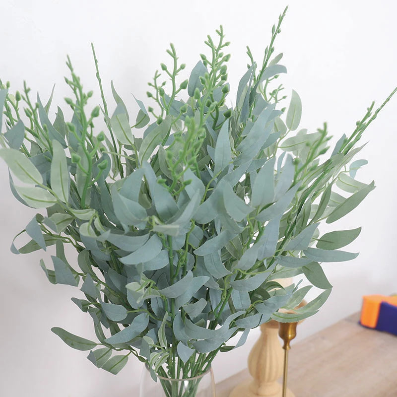 50cm Artificial Plants Leaf Green Long Branch Fake Eucalyptus Flower Arrangement Accessories Wedding Home Decoration Fake Floral