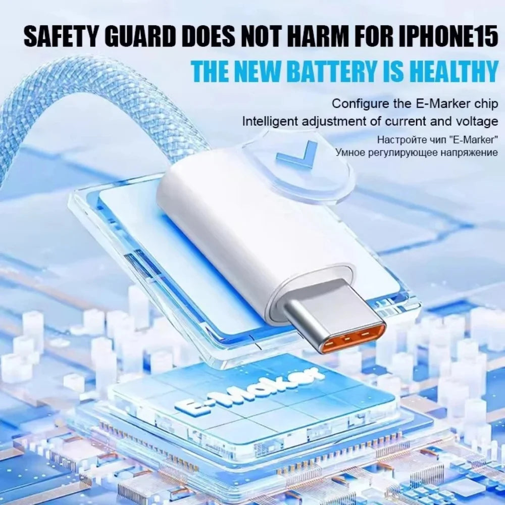 USB C to Type C Cable PD 65W Fast Charging Nylon Braided Data Cord For iPhone 16 15 Pro Samsung Type C Quick Charge Phone Cable