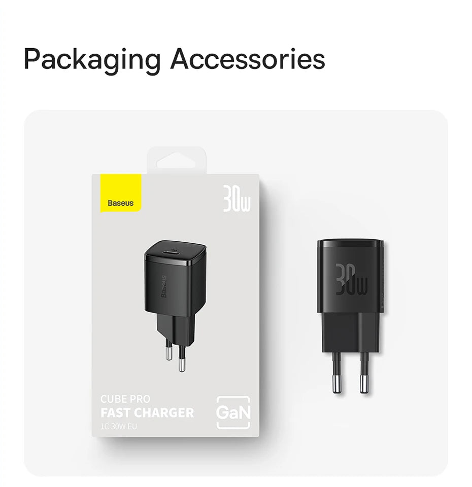 Baseus 30W GaN Charger PD Charger For iPhone 15 14 13 12 11 Xs Max Fast Charger PD3.0 QC3.0 Phone Charger Type C Tablets Charger