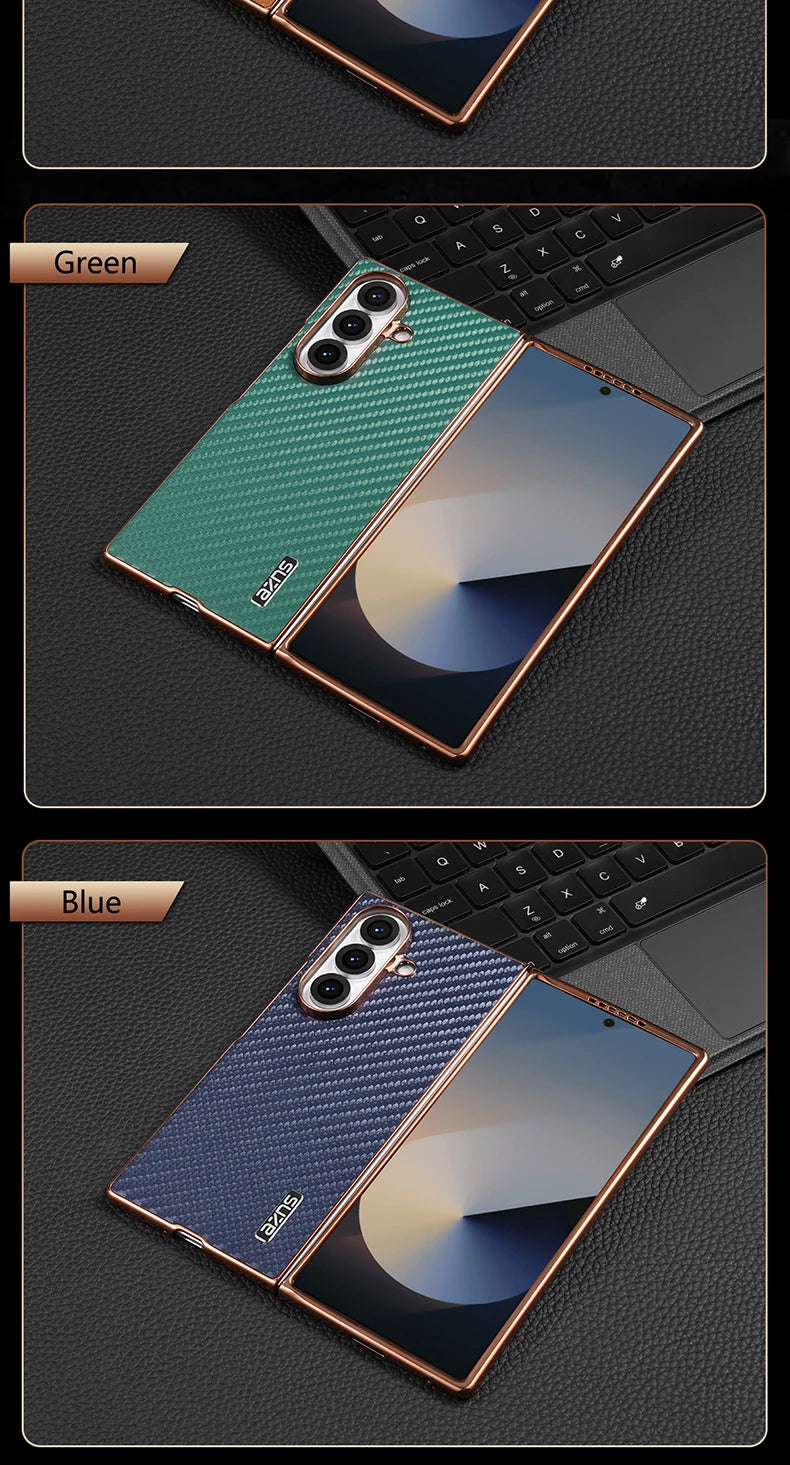 AZNS Luxury Plating Carbon Fiber Pattern Case for Galaxy Z Fold 7 Fold 6 Fold 5 Fold 4 Z Fold 3 Electroplated Protective Cover