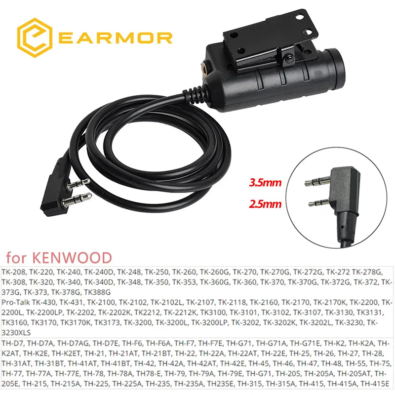 EARMOR M32 MOD4 Shooting Earmuffs Tactical Noise Reduction Headset with Helmet ARC Rail Adapter with Kenwood PTT adapter New