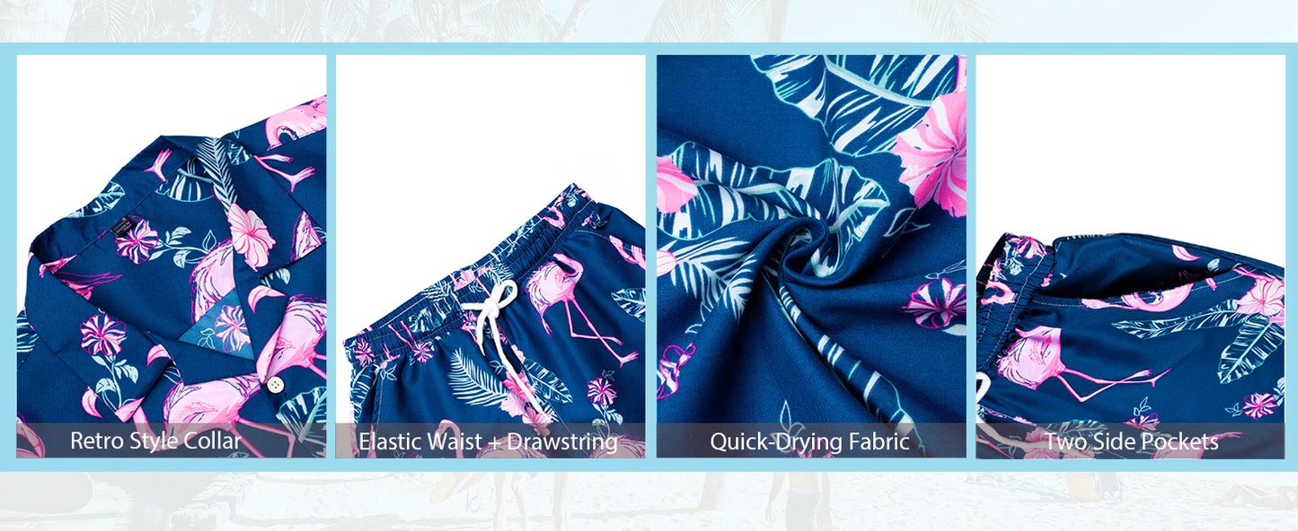 Men's New Hawaiian Short-Sleeved Shirt Shorts Set Summer Daily Travel Shirt Beach Casual Drawstring Shorts Jungle Print Set