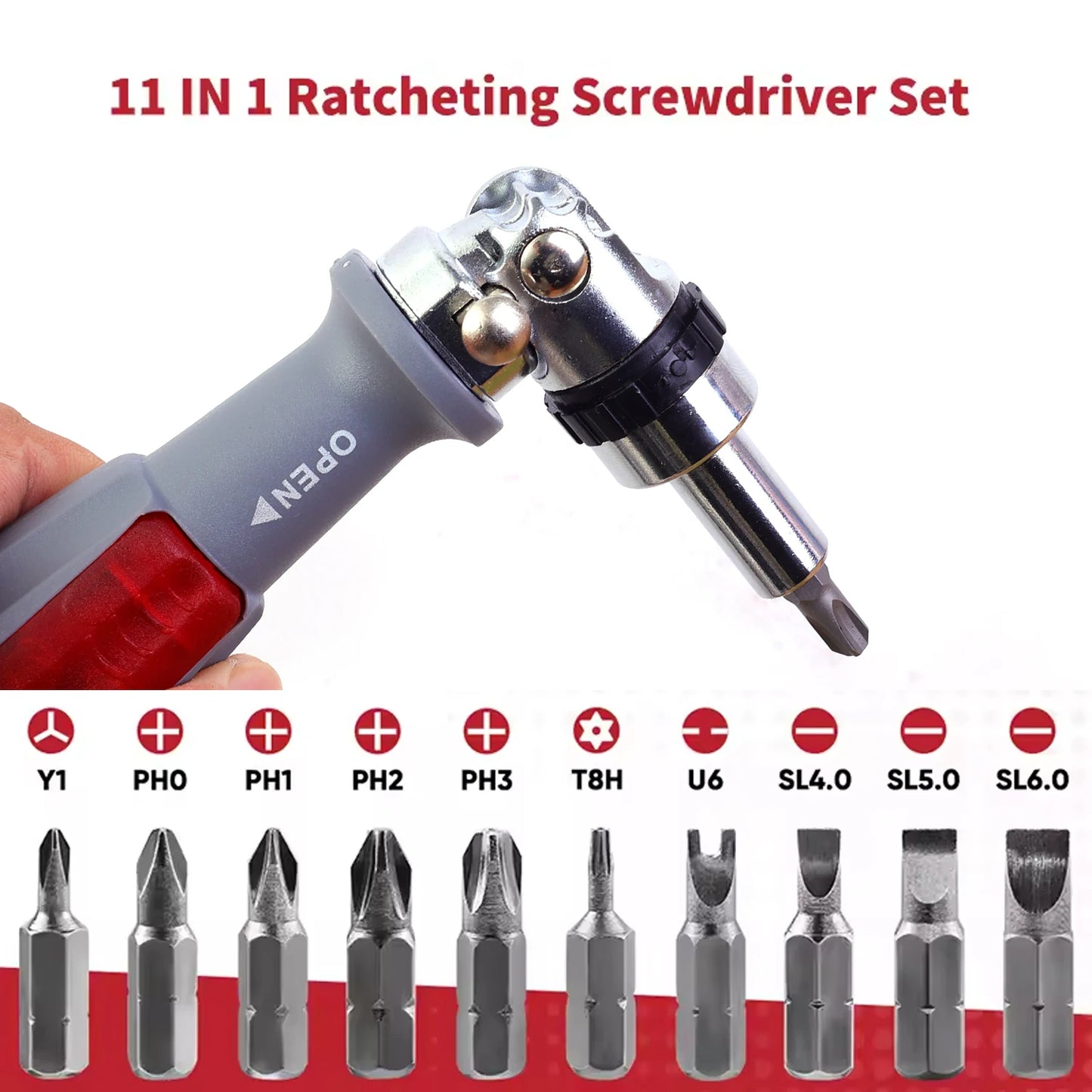 11 in 1 Ratchet Screwdriver Sets Magnetic Screw Driver Bits Two-way Telescopic  Adjustment Forward Reverse Repair Hand Tools