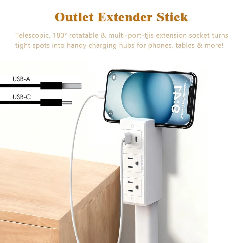Features USB-A, USB-C, and 2 AC Outlet 180°Rotating Outlet Electrical Outlet Extender