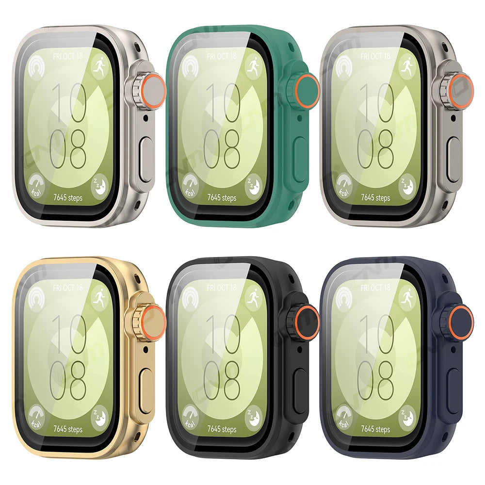 For Huawei Watch Fit 3 Hard Case Tempered Glass Screen Protector Appearance Upgrade Change To Iwatch Ultra 1/2 49MM Accessories