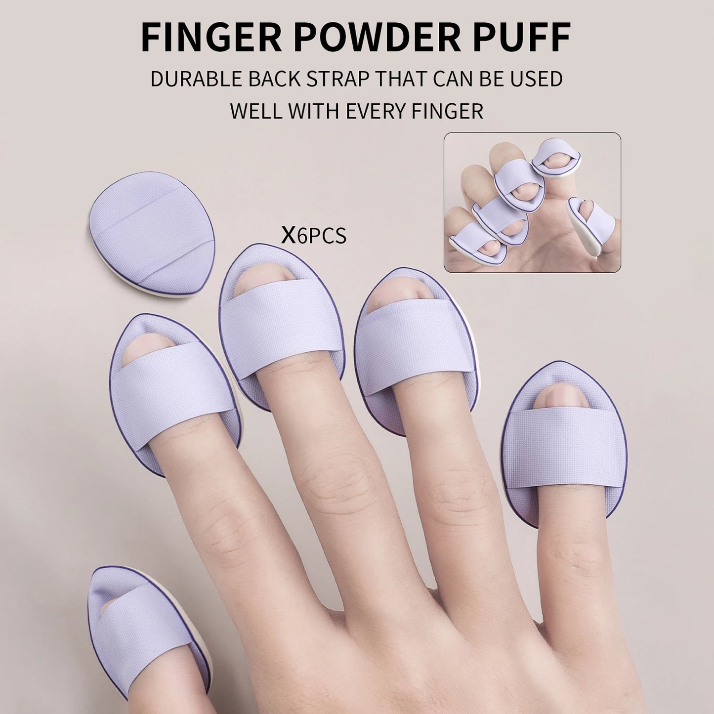 Finger powder puff, 6pcs/box small thumb cushioned slippers powder puff mini concealer makeup tool