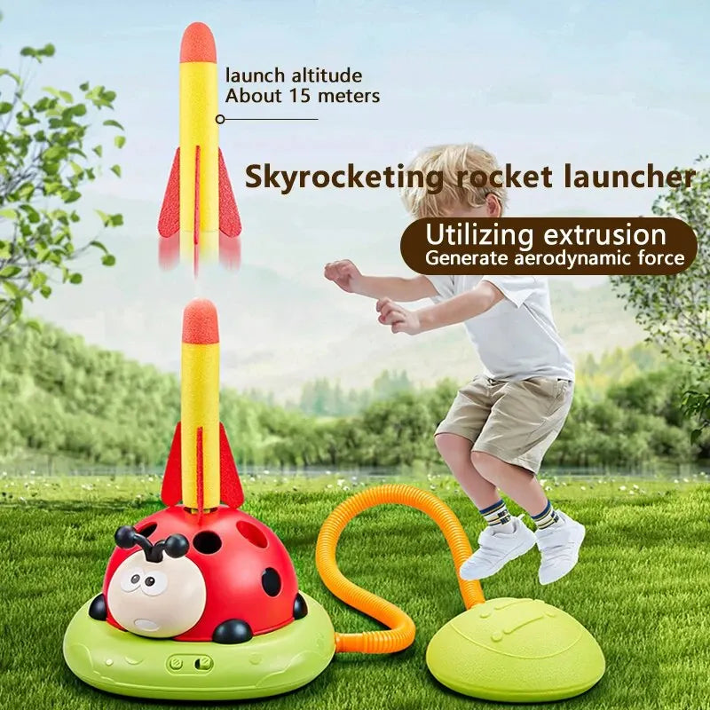 3 in 1 Ladybug Multifunction Exercise Machine Ferrule Jump Rocket Launcher Sports Entertainment Game Outdoor Educational Toy