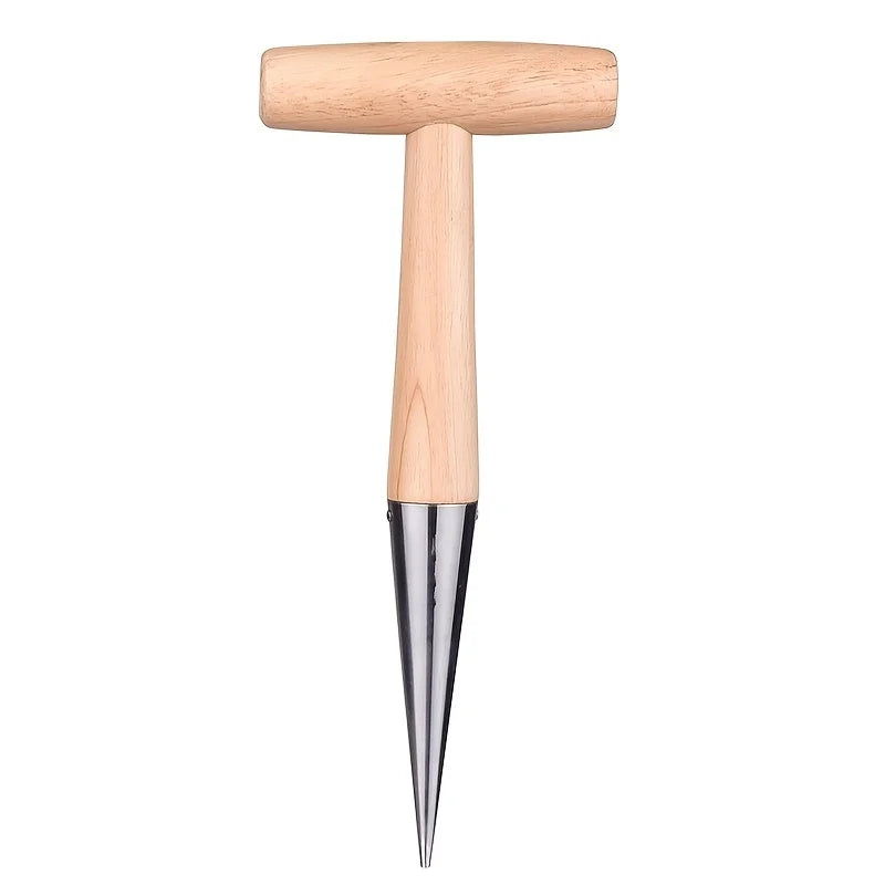 1pc Hand Dibber, Stainless Steel Sow Dibbler With Wood Handle, For Sowing Seeds, Transplanting Plants, Planting Bulbs, Digging
