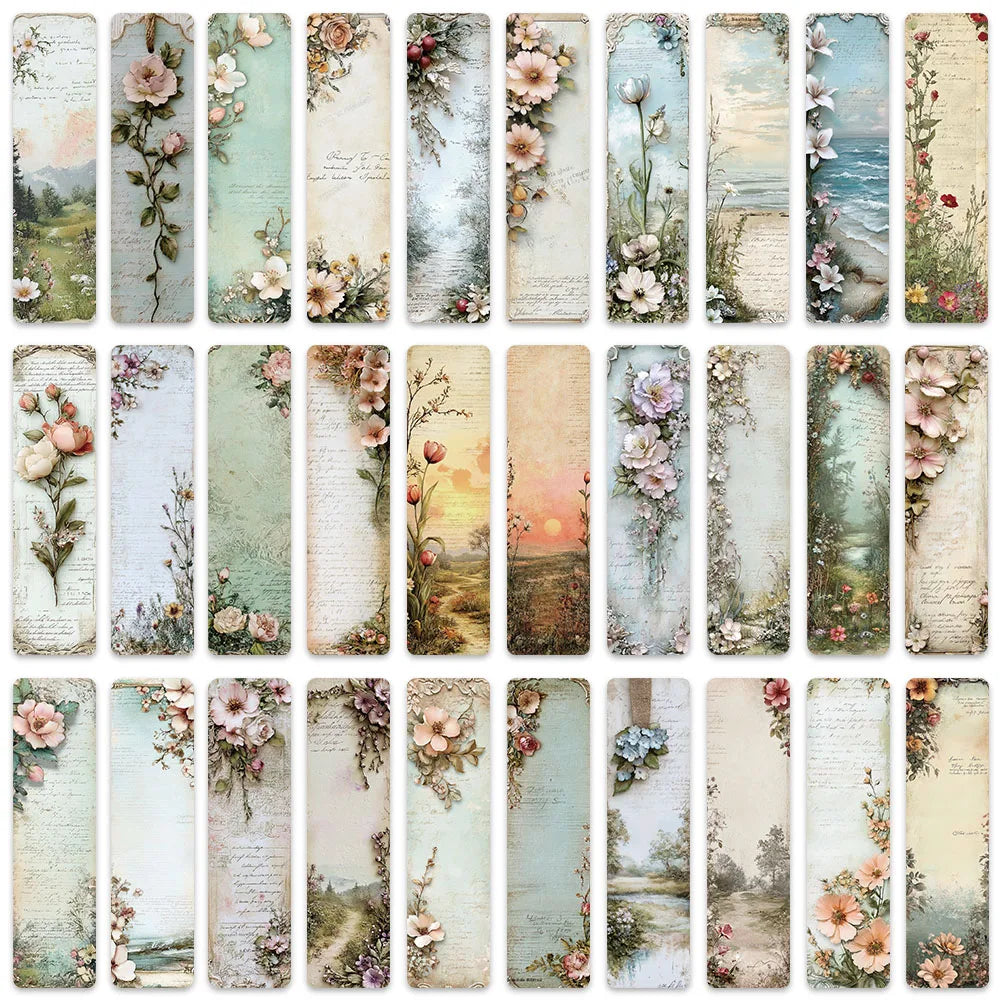 30pcs Retro Aesthetic Flowers Landscape Paper Bookmark For Students Readers Gift DIY Library Office Book Club Page Markers