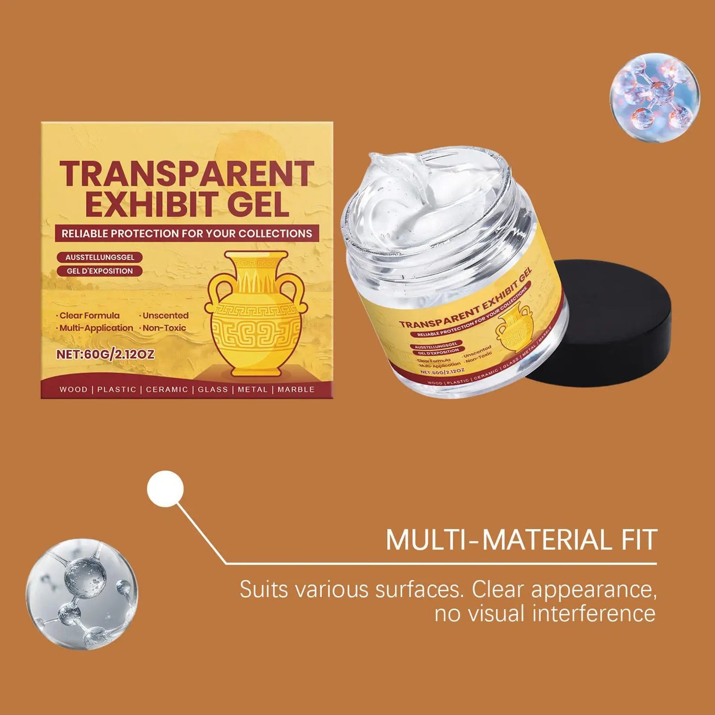 60g Crystal Clear Museum Wax Exhibit Gel Reusable Clear Removable Adhesive For Antiques Glass Ceramics Figures Decorations