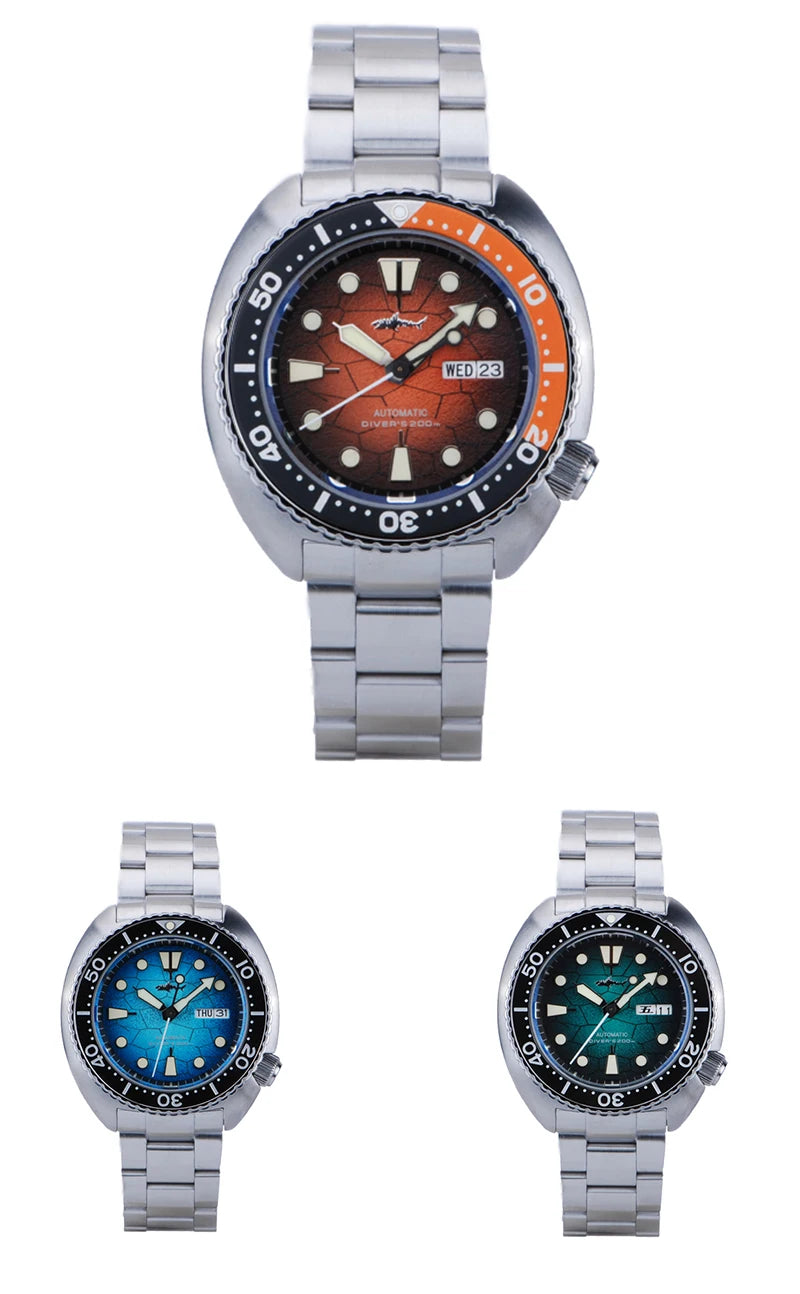 HEIMDALLR Turtle King Mens Diver Mechanica Watch Sapphire 200m Water Resistant  316L Steel C3 BGW9 Luminous NH36 Automatic Watch