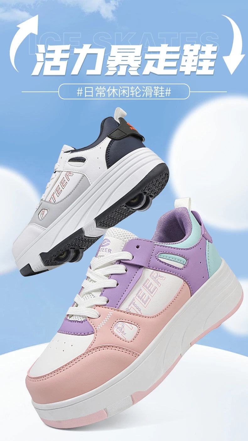 Student roller skates, detachable four-wheel roller skates, size 31-40 multifunctional sports shoes for boys and girls