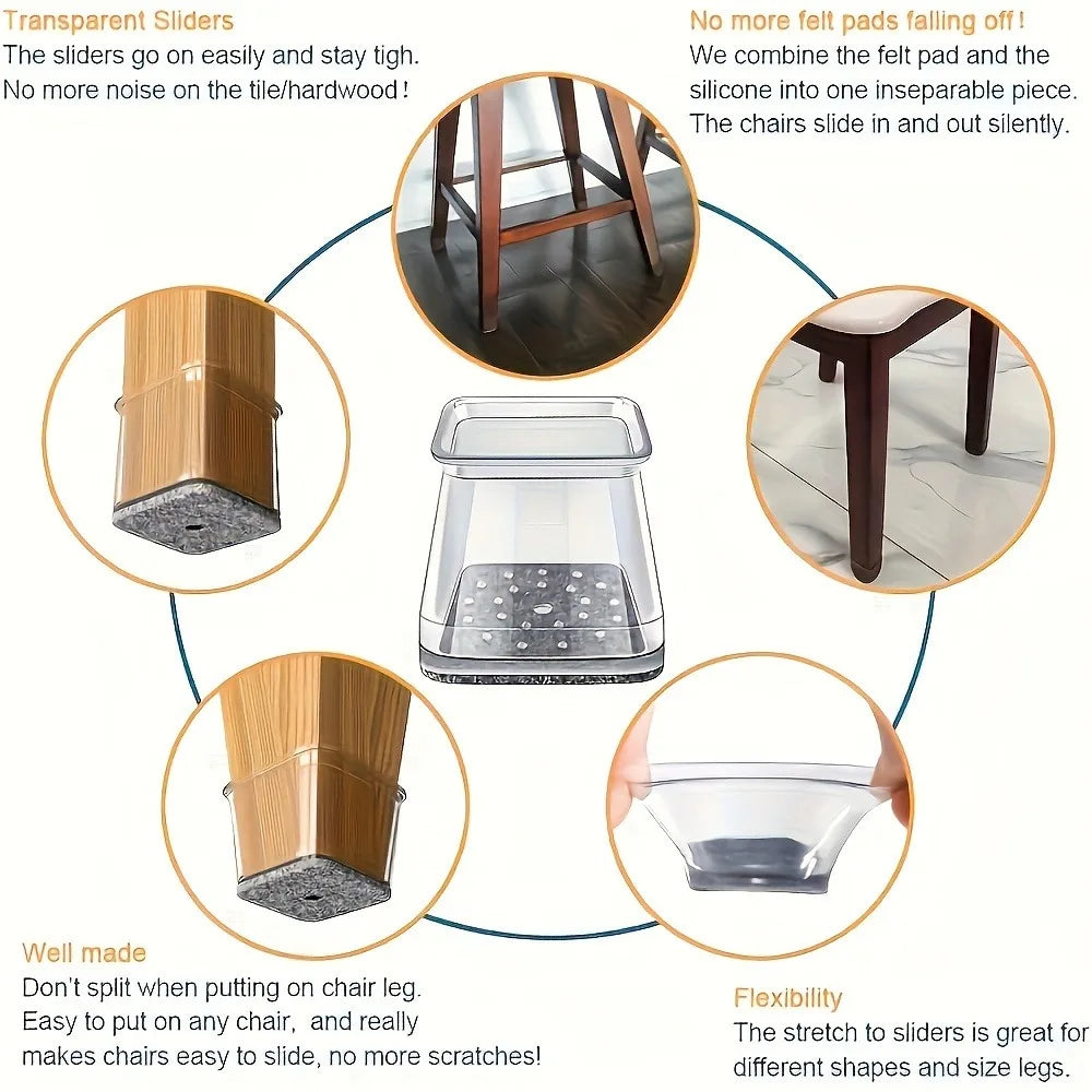 16/32PCS Chair Leg Floor Protectors for Hardwood Floors, Thick Silicone Rubber Covers, Scratch-Resistant & Noise Reducing
