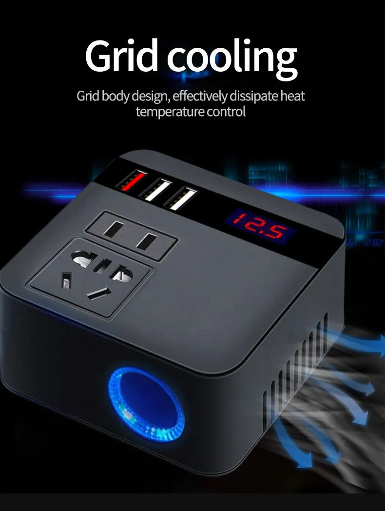 Car Inverter 150W Peak DC12V/24V to 110V/220V LED Display Sockets Power Inverter Adaptor Fast Charging