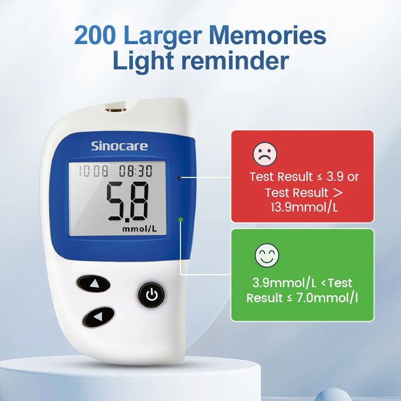 Sinocare Safe ACCU2 Blood Glucose Meter with Test Strips Glucometer Kit for Diabetes Home Blood Sugar Monitor for Diabetic (CE)