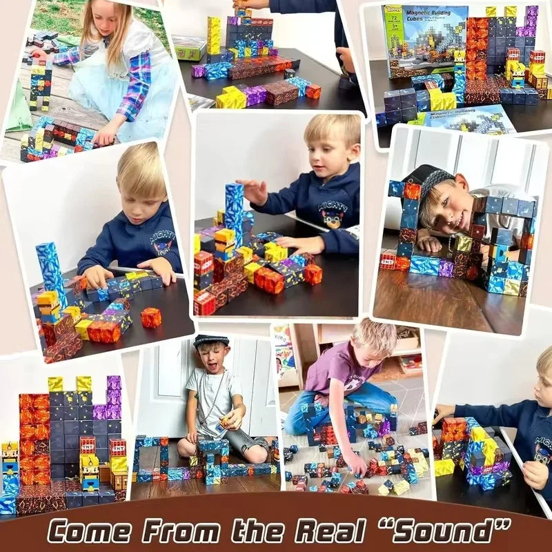 Magnetic Building Blocks Stacking Construction Set STEM Sensory Toys for Mine World Kids Boys Girls Ages 3+ DIY Magnet Cube Gift