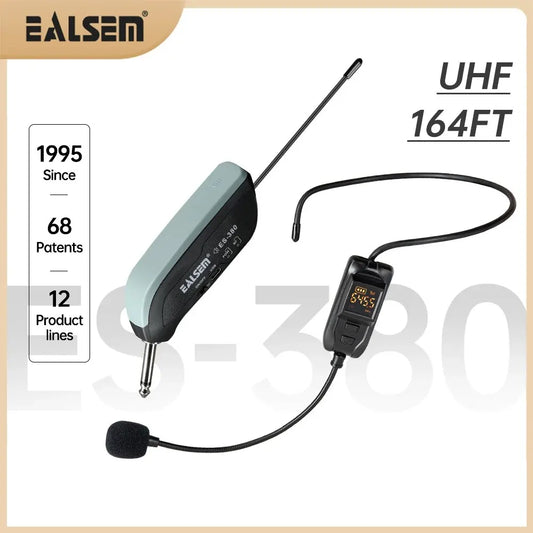 EALSEM 380 UHF 1 Channel Wireless Headset Microphone 6.35MM Jacks 50Meter 640-690MHz For KTV Teaching Meeting