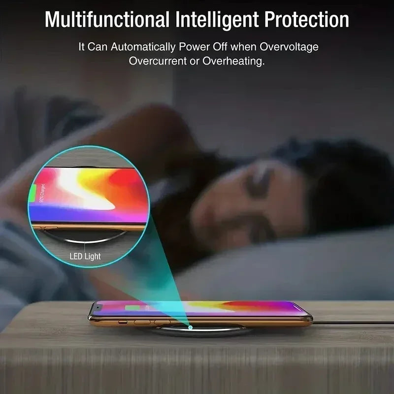 100W Metal Wireless Charger Pad Led Light for iPhone 16 15 14 13 12 Pro Max Samsung Xiaomi Mini Fast Wireless Charging Station