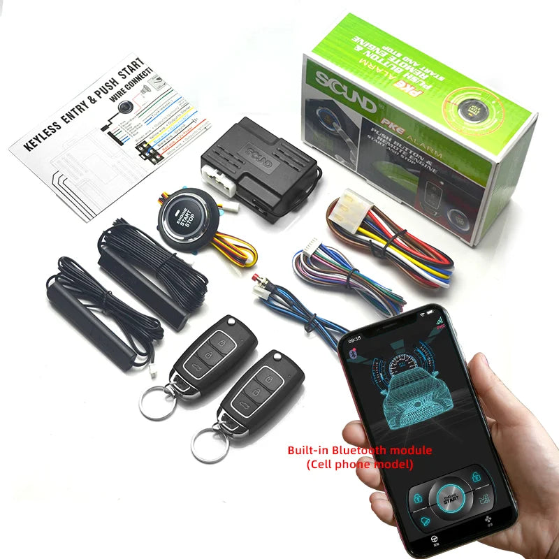 Universal Car Push Button Start Stop Keyless Entry Starter System Cell Phone Bluetooth APP PKE Remote Control Ignition Car Alarm