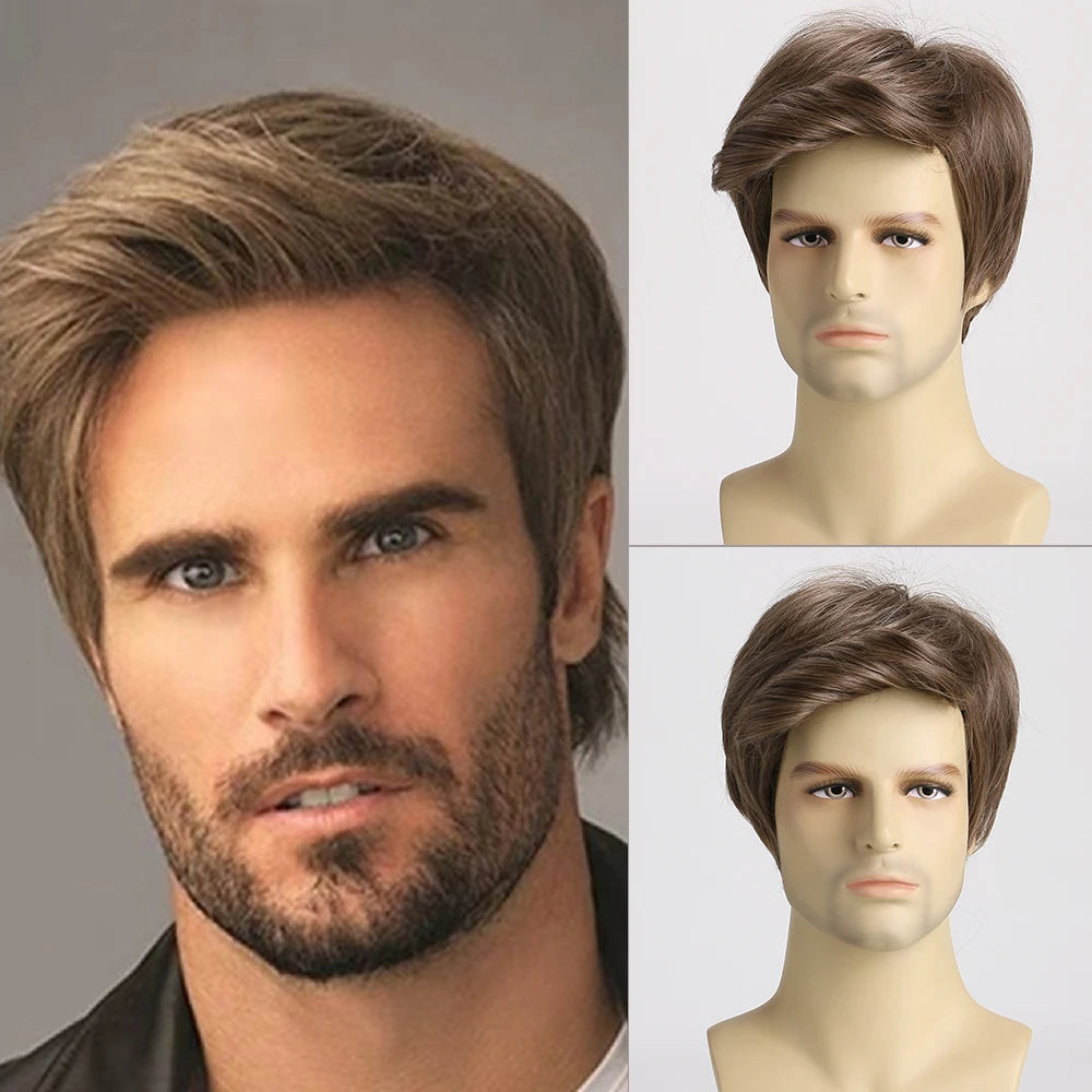 Short  Natural Curly Hair For Male Young Men Heat Resistant Fiber Synthetic Wigs