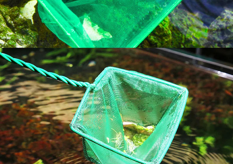 Fish Net Portable Long Fish Tank Fishing Nets Handle Round Aquariums Net Square Fish Tank Cleaning Tools Aquarium Accessories