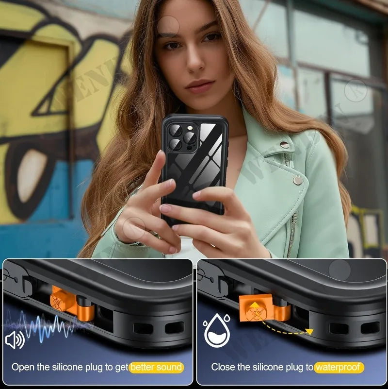 IP68 Waterproof Case For iPhone 16 15 14 13 12 Pro Max Full Body Protective Cover Swim Underwater Diving Magsafe Magnetic Fundas