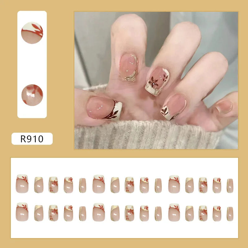 Bean Paste Cat Eyes Press on Nails Pink Gradient Fake Nails Glossy Artificial Finger Manicure Reusable False Nails for Women