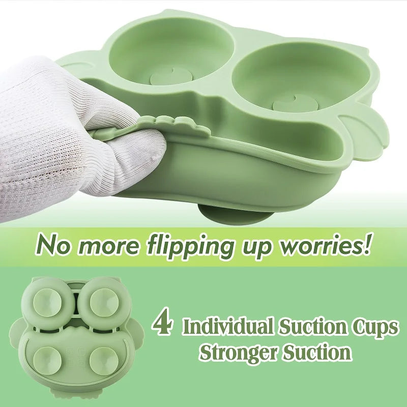 BPA Free Cute Owl Children Dishes Suction Plates Silicone Baby Dining Plate for Toddlers Baby Training Feeding Sucker Bowl