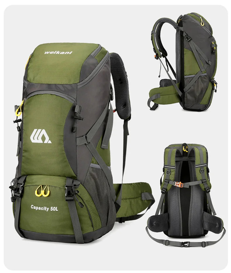 50L Travel Backpack Camping Men Large Hiking Bag Tourist Rucksack Waterproof Outdoor Sports Climbing Mountaineering Bag Luggage