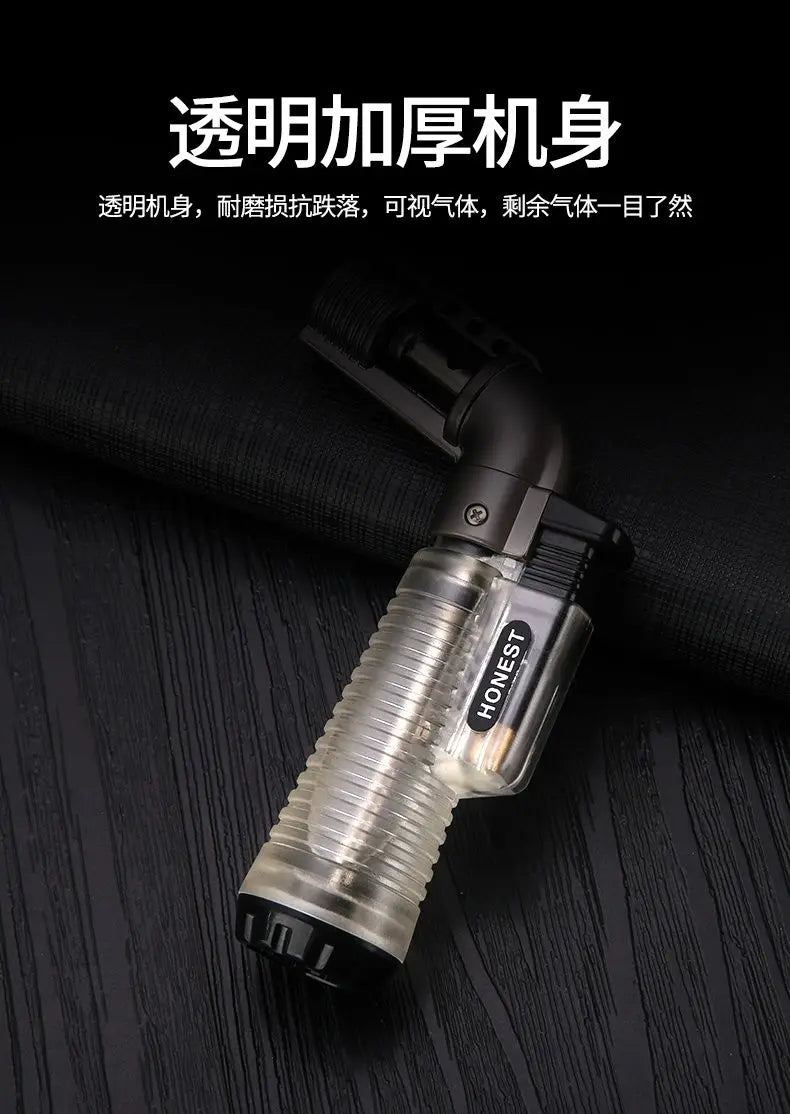 Metal Gun Tip Lighters Transparent Body Visible Gas Inflatable Lighter Portable Elbow Gun Lighter Ignition Gadgets