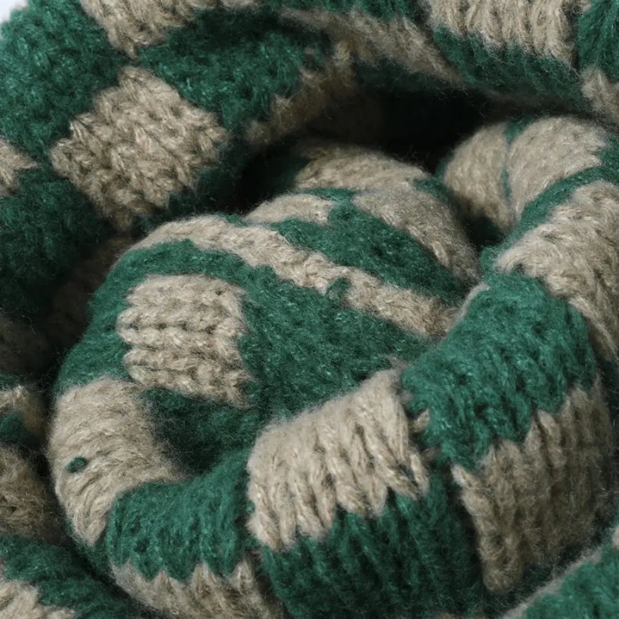 Luxury Brand Chessboard Plaid Knitted Hat Women Winter New Big Size Hat Warm Beanies Skullies Green Red Xmas Christmas Hat