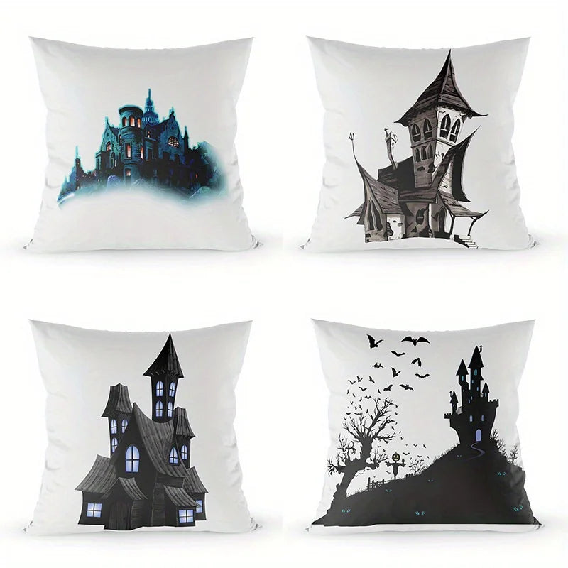Home Decor Spooky Castle Themed Digital Printed Pillow Covers Pattern Cushion Cover Suitable For Sofa Bedroom Car Pillow Cover