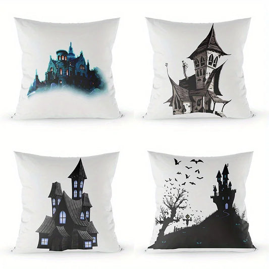 Home Decor Spooky Castle Themed Digital Printed Pillow Covers Pattern Cushion Cover Suitable For Sofa Bedroom Car Pillow Cover