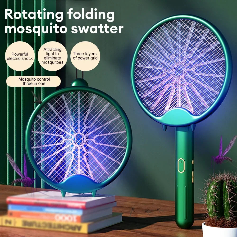 Foldable Electric Mosquito Killer Fly Swatter Trap USB Rechargeable Mosquito Racket Insect Killer with UV Light Bug Zapper 3000V