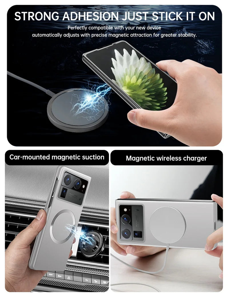 For Tecno Phantom VFold2 Ultra Thin Matte Metallic Paint for Magsafe Case for Tecno Phantom V Fold 2 Wireless Charging PC Cover