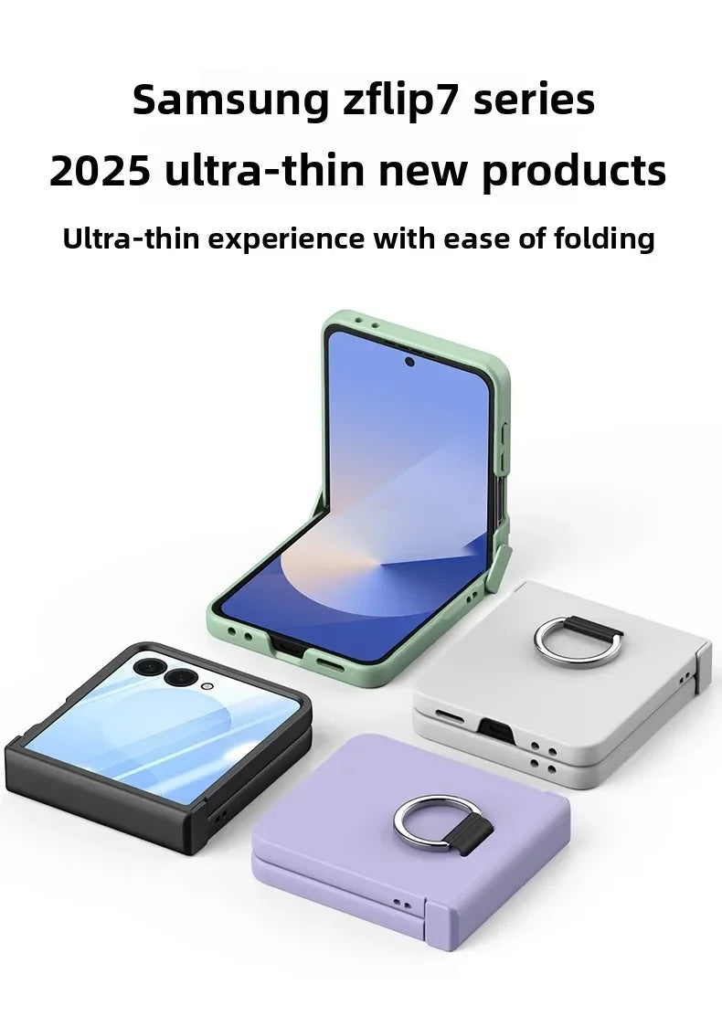 Ring Folding Phone Case for Samsung Galaxy  Z Flip  7 6 5 4 3 ZFlip7 FE All Inclusive Hinge ProtectiveShockproof Cover
