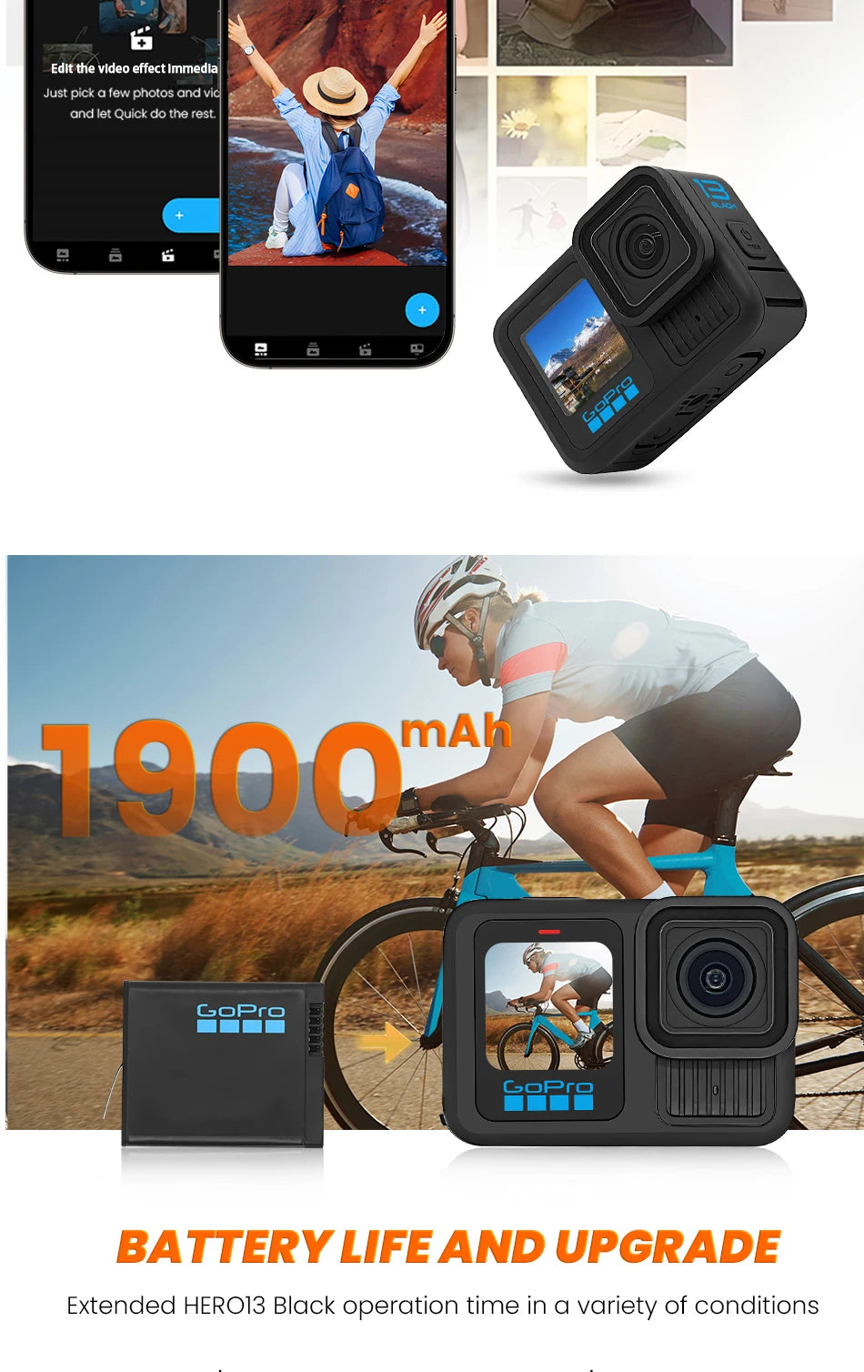 GoPro Hero 13 Black Sports Camera Waterproof and Anti Shake Cycling 5.3K Video Live Sports Camera