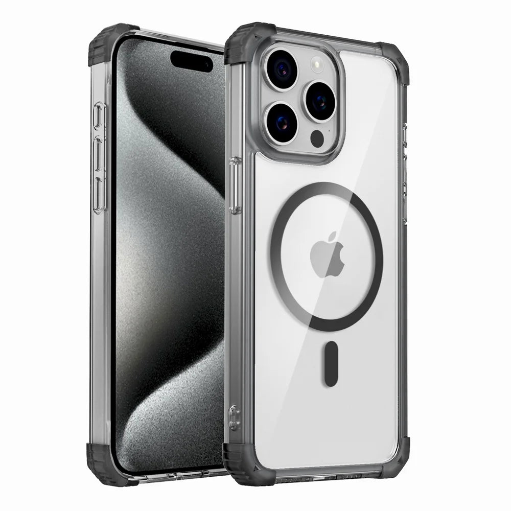 Shockproof Armor Transparent Hard Case For iPhone 16 15 14 13 12 Pro Max 16Pro 15Pro iPhone16 For Magsafe Wireless Charge Covers