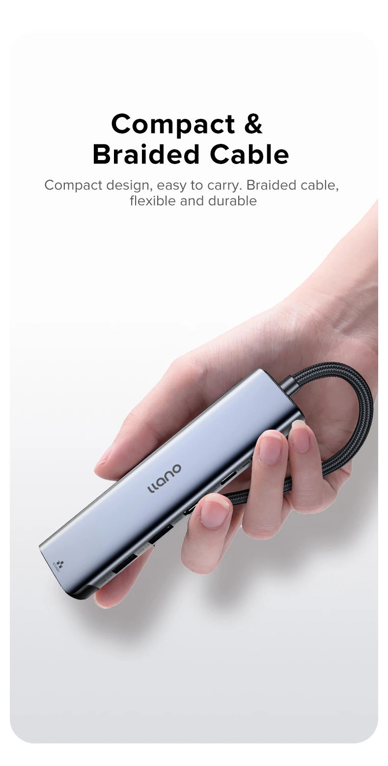 Llano USB-C Hub, 6 in 1 USB C Docking Station with 4K/60Hz HDMI, 100W PD Charging, 1000Mbps LAN, USB-C & USB-A 5Gbps Data Ports
