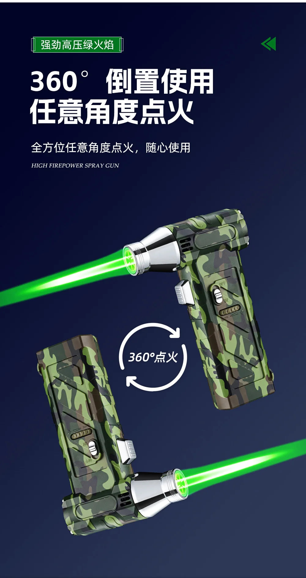 Outdoor Multifunctional Green Flame Butane Torch Lighter Three in One Whistle Lifesaving Whistle and Compass Welding Gun Lighter